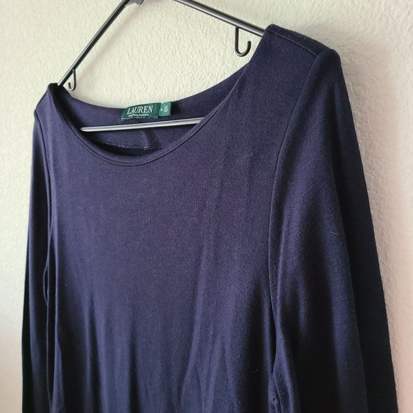 Lauren Ralph Lauren Navy Boatneck Wool Blend Tunic Top Women's Size M - Picture 3 of 8